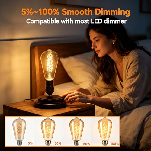 4 Pack 6W ST64 LED Edison Bulbs 60 Watt Equivalent