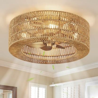 Rattan fandelier Ceiling Fans with Lights