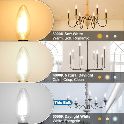 E12 Candelabra LED Light Bulbs 60W Equivalent 5000K Daylight (6 Count (Pack of 1))