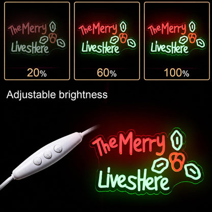 The Merry Lives Here Neon Merry Christmas Neon Sign for Wall Decor Party Christmas Led Sign Window Decorations Winter Xmas Decor Wall Front Door Indoor Outdoor Decor (Green, Merry)