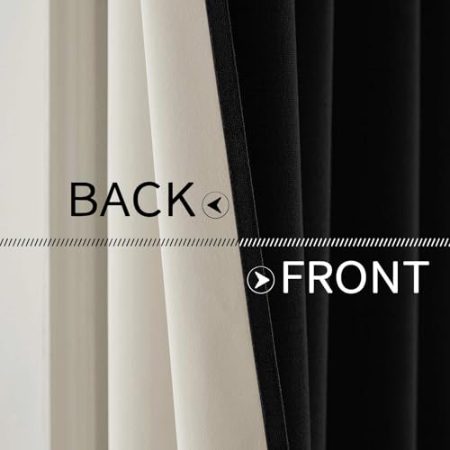 100% Blackout Linen Curtains for Bedroom 52x63 Inches Black (Black / 52"W x 63"L (Pack of 2))
