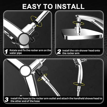 12 Inch High Pressure Rain Shower Head with Handheld Spray Combo (Chrome)