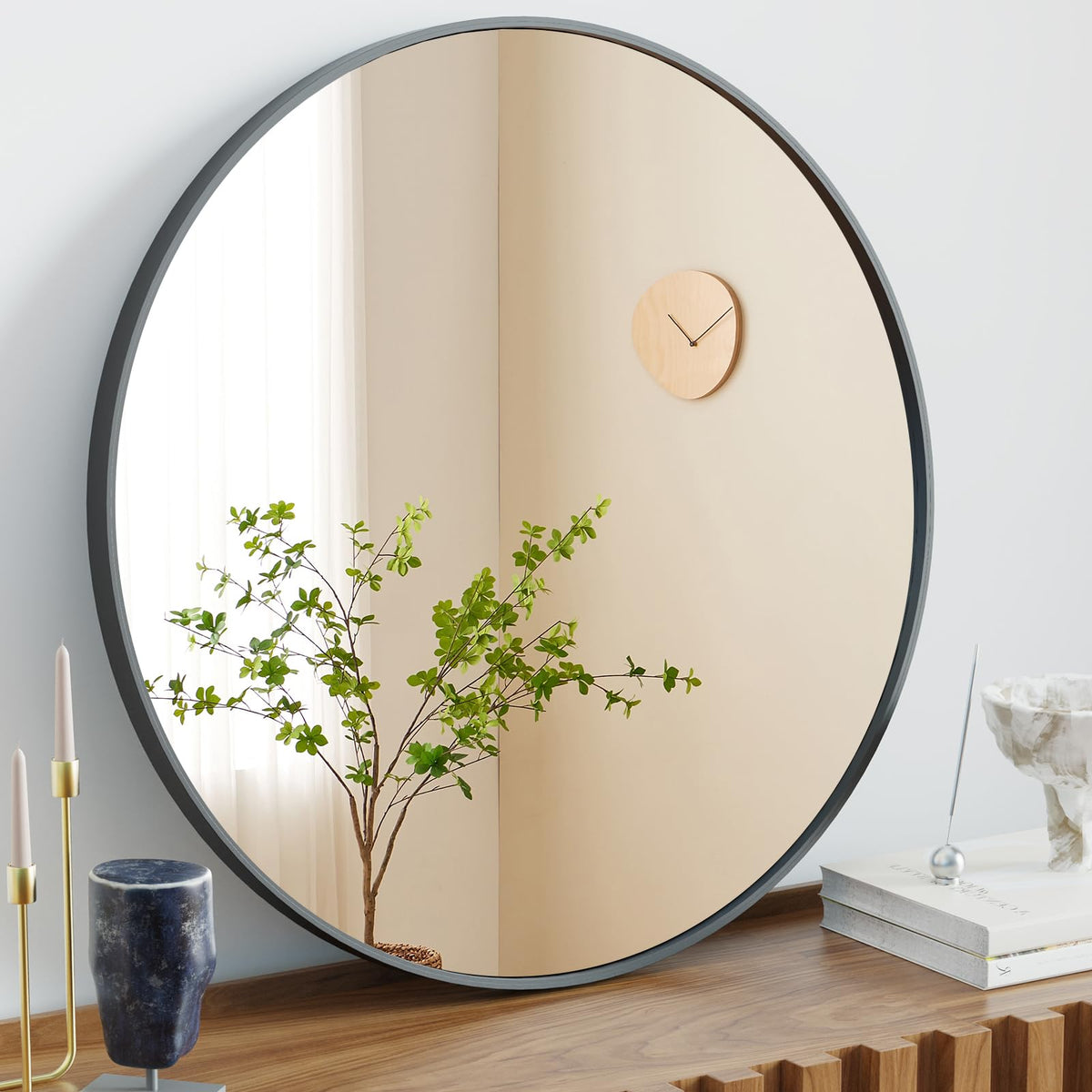 36.2 Inch Round Wall Mirror (Black / 36.2"L x 36.2"W / Round)