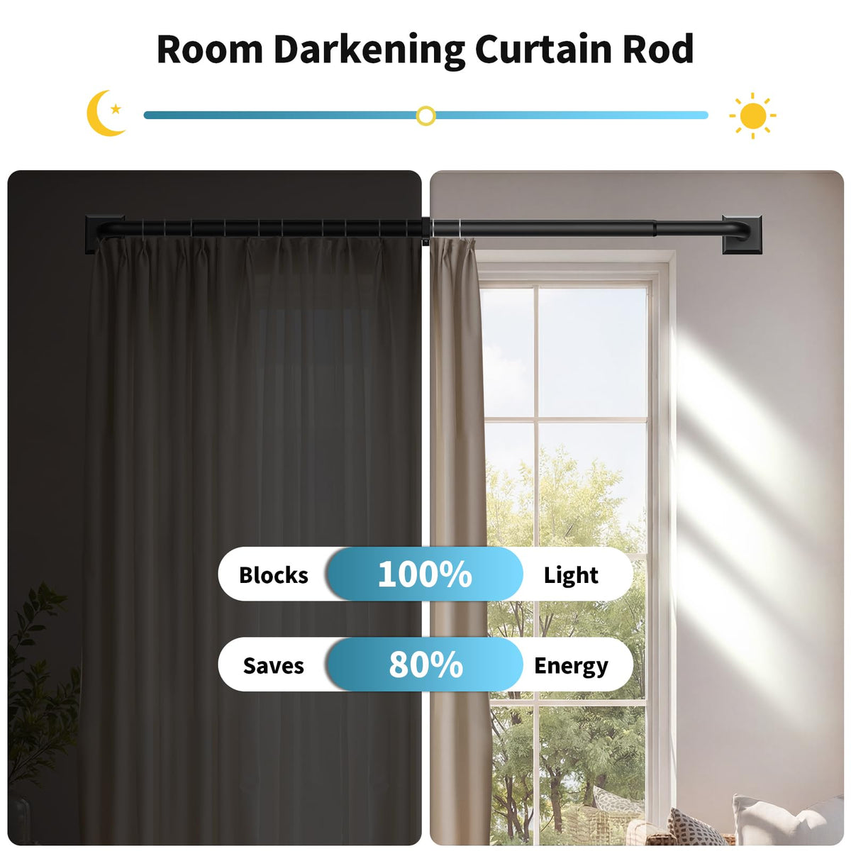 Black Curtain Rods for Windows 66 (Black / 66"-152")