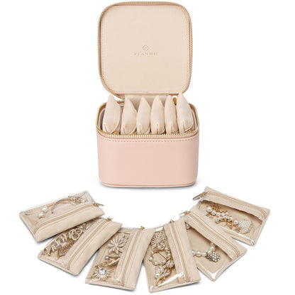 Jewelry Boxes for Women with 6 Clear Velvet Zipper Pouches (B.6 PCS Khaki)