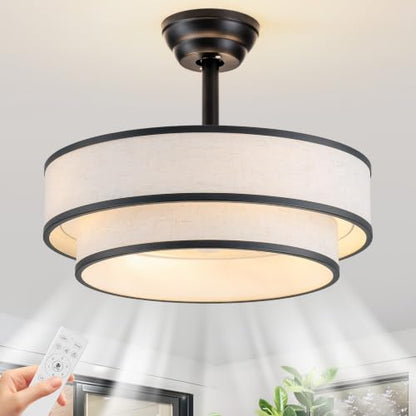 Tiffany Style Caged Ceiling Fan with Light and Remote Control