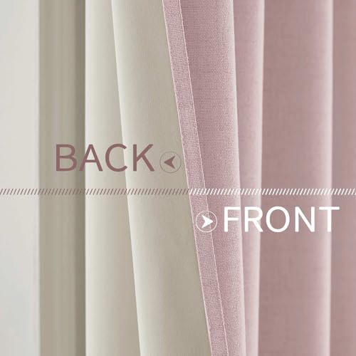 100% Blackout Linen Curtains for Bedroom 52x90 Inches Pink (Pink / 52"W x 90"L (Pack of 2))
