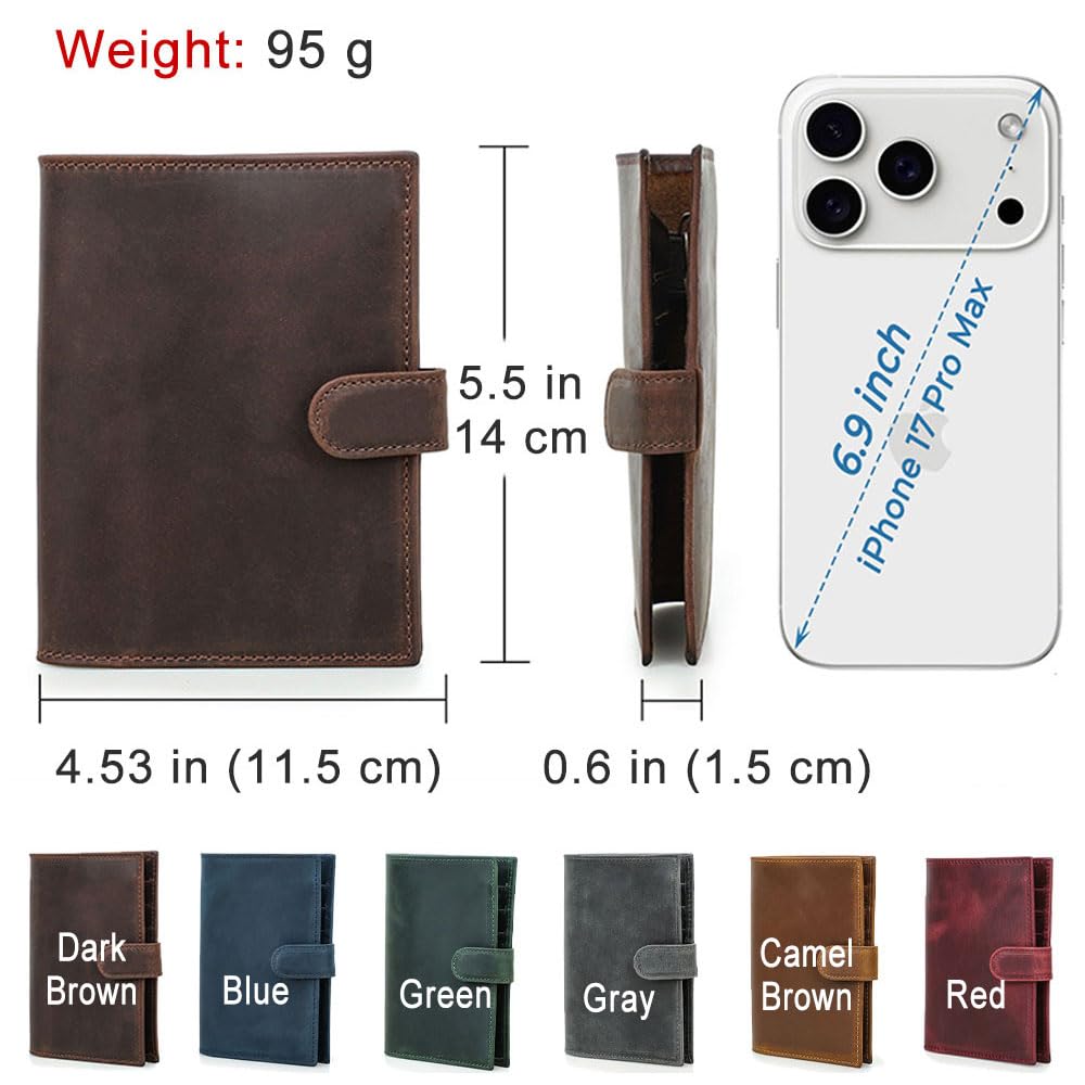 Full Grain Leather Passport Holder Compatible with Airtag Slot RFID Blocking Passport Wallet Travel Slim Passport Cover with SIM Card Removal Tool (Coffee / Plain- Snap)