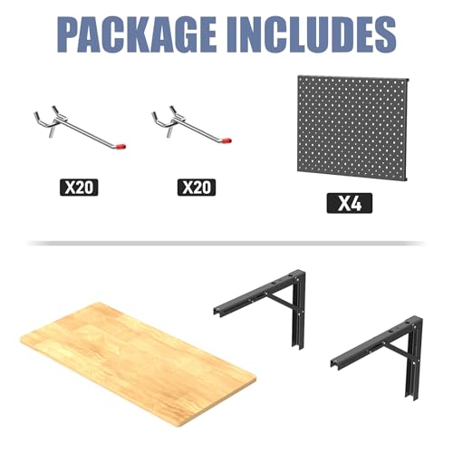 Space Saving Wall Mounted Folding Workbench with Pegboard Kit