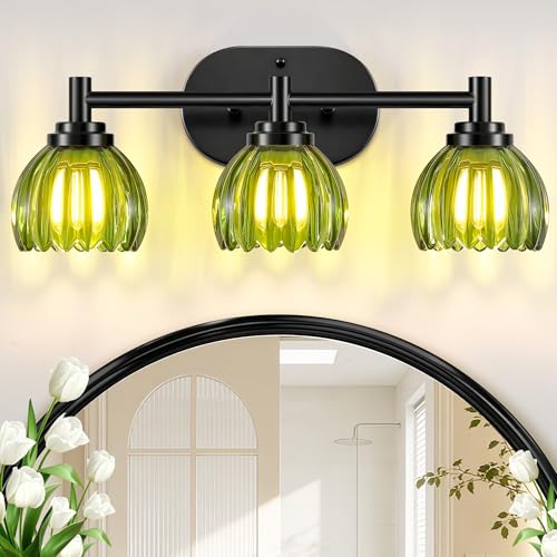 Bathroom Vanity Light with Green Tulip Glass Shade