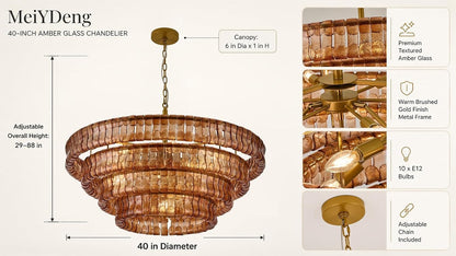 4 Tier 40 Inch Amber Crystal Glass Chandeliers (Amber Gold / 40")