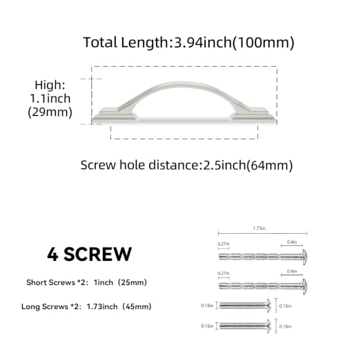 2 Pack 2.5 Inch (Brushed Satin Nickel / 2.5'' Hole Center(64mm))