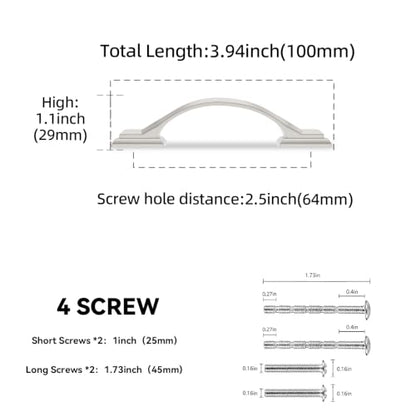 2 Pack 2.5 Inch (Brushed Satin Nickel / 2.5'' Hole Center(64mm))