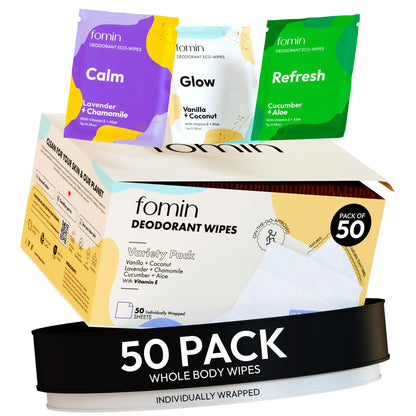 Travel Deodorant Wipes for Women & Men (Variety Pack - 50 Count)