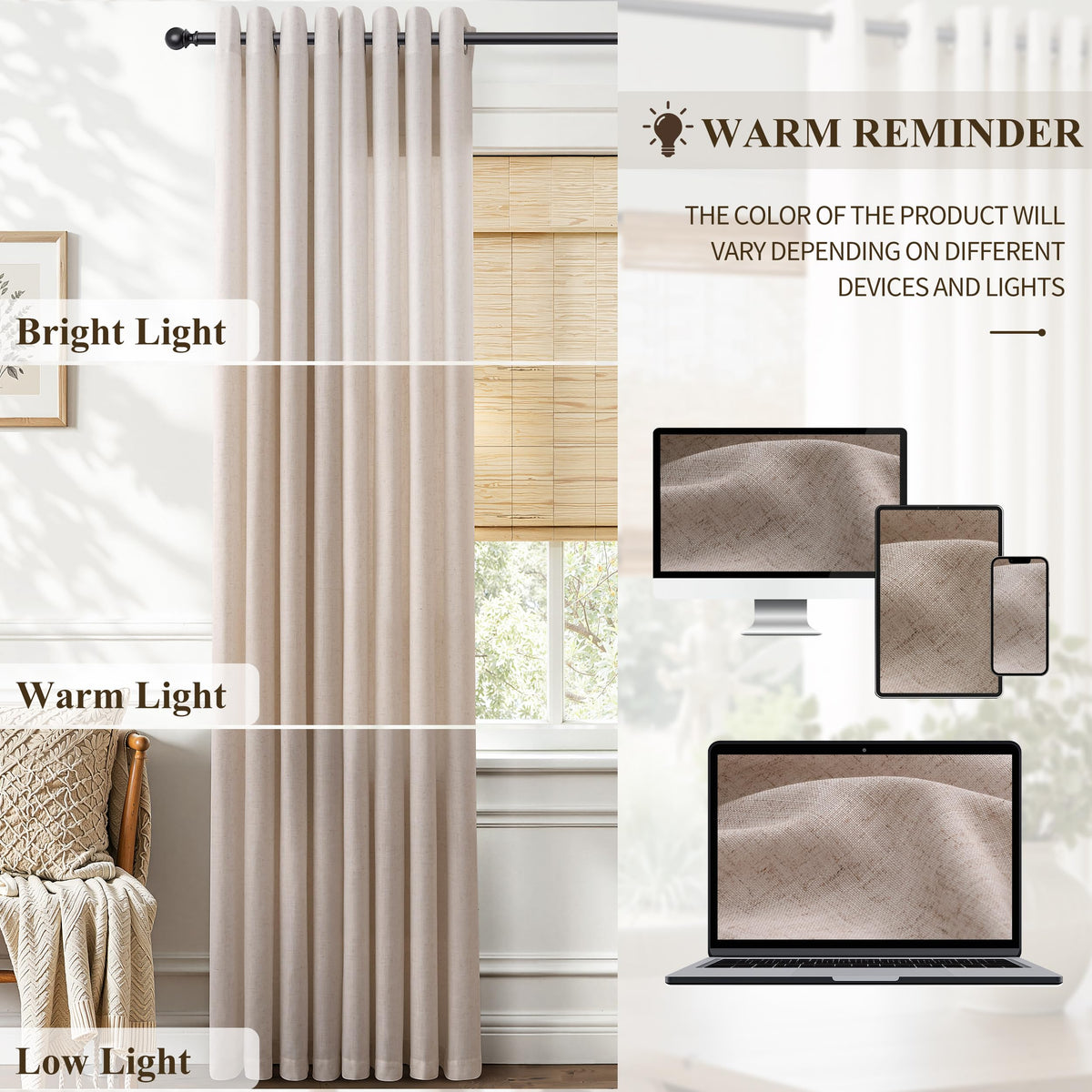 Oatmeal Grommet Linen Curtains 120 Inches Long for Living Room (Oatmeal / 52"W x 120"L (Pack of 2))