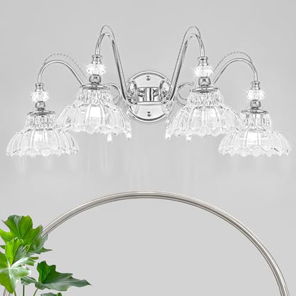 Bathroom Vanity Light Fixture with Floral Glass Shade