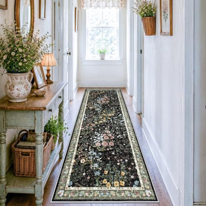 Washable Hallway Runner Rug 3x8 (Black / 3x8)