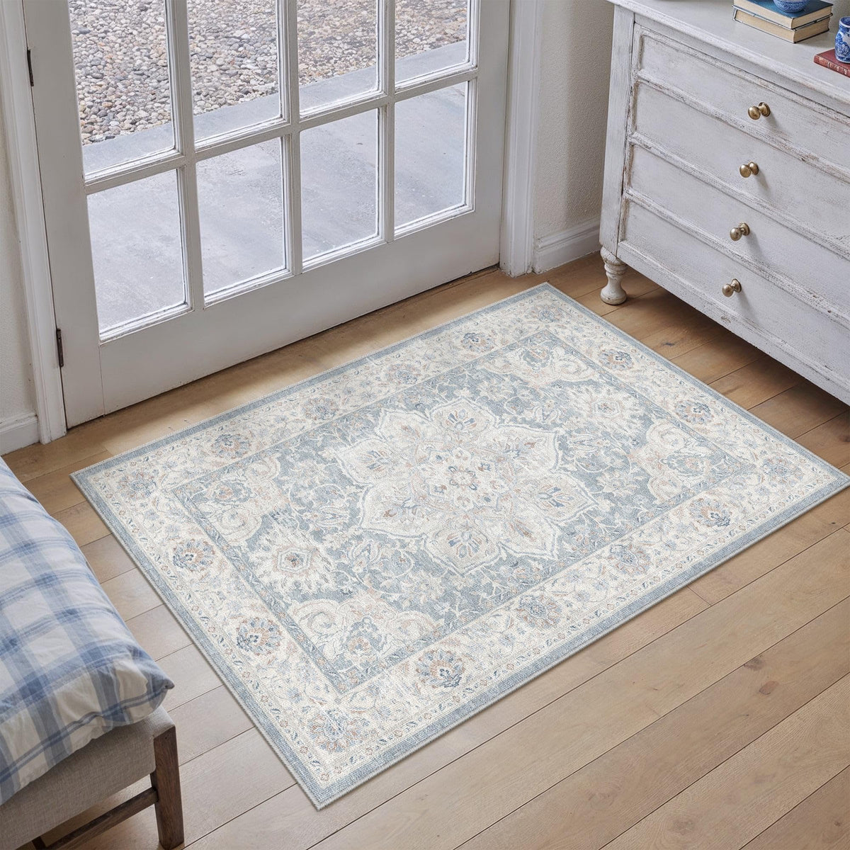 Blue 2x3 Washable Area Rug Vintage Indoor Carpet (E| Blue / 2' x 3' (Rectangular))