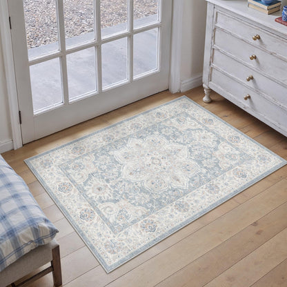 Blue 2x3 Washable Area Rug Vintage Indoor Carpet (E| Blue / 2' x 3' (Rectangular))