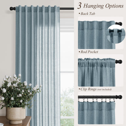 Blue Linen Curtains 72 Inches Long Drape for Living Room 2 Panels (Blue / 52"W x 72"L (Pack of 2))