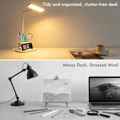 LED Desk Lamp for Dorm Room Small Desk Lamp with Pen Holder 5 Color Modes