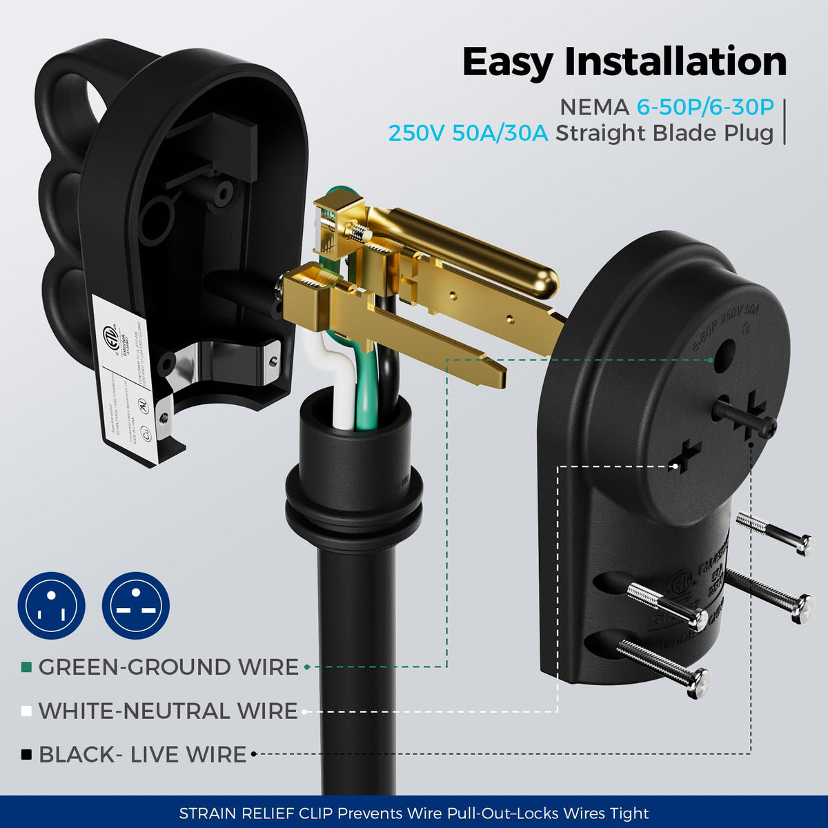 2 Set ETL Listed NEMA 6 (Black)