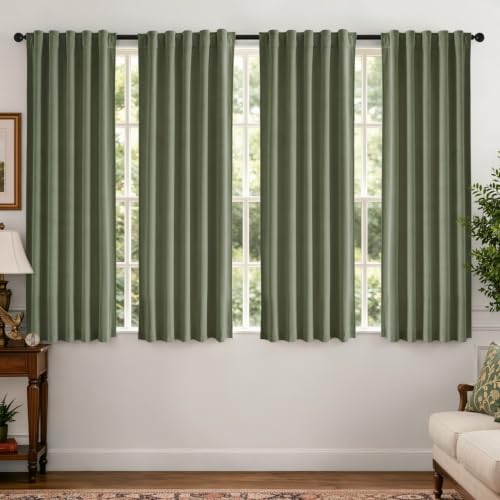 Sage Green Velvet Curtains 4 Panel Set Back Tab 40 x 63 Inch Long (Sage Green / 40"W x 63"L (Pack of 4))