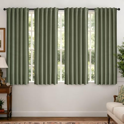 Sage Green Velvet Curtains 4 Panel Set Back Tab 40 x 63 Inch Long (Sage Green / 40"W x 63"L (Pack of 4))
