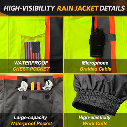 High Visibility Reflective Rain Jacket for Men (4X-Large-5X-Large / Yellow-black)