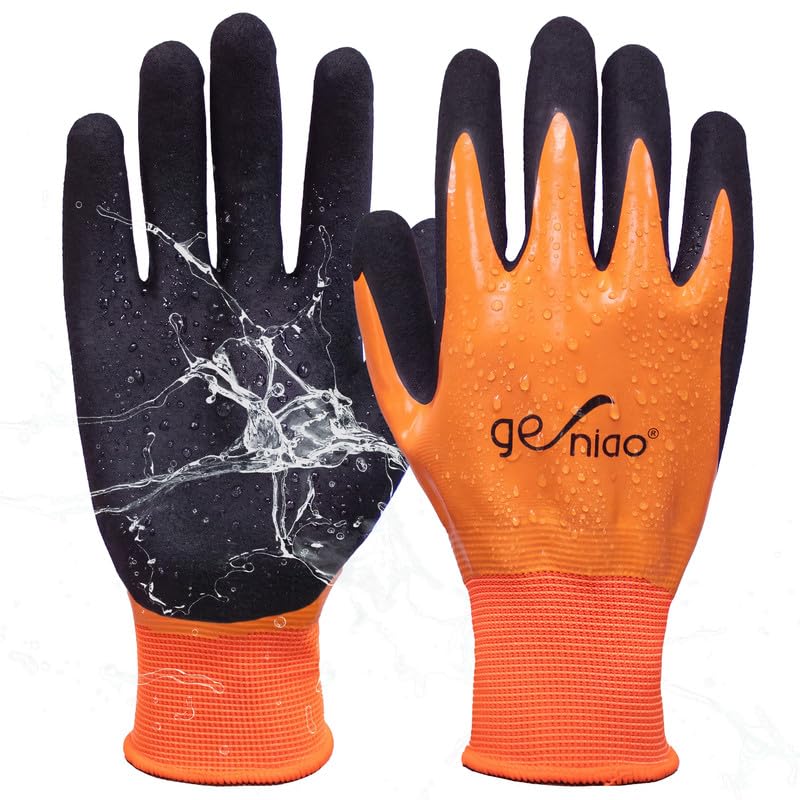 Waterproof Work Gloves for Men Women Double Nitrile Coated Gloves with Non