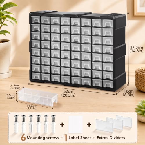 64 Drawer Organizer Craft Organizers and Storage with Dividers Labels (64 Drawer)