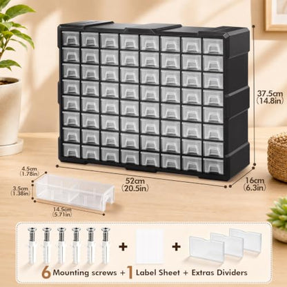 64 Drawer Organizer Craft Organizers and Storage with Dividers Labels (64 Drawer)