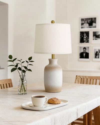 24'' Farmhouse Ceramic Table Lamp with Natural Textured Finish (White and Antique)