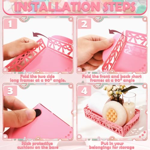 Pink Bow Bathroom Decor Toilet Paper Holder Cute Metal Toilet Tank Top Paper Basket with Handle