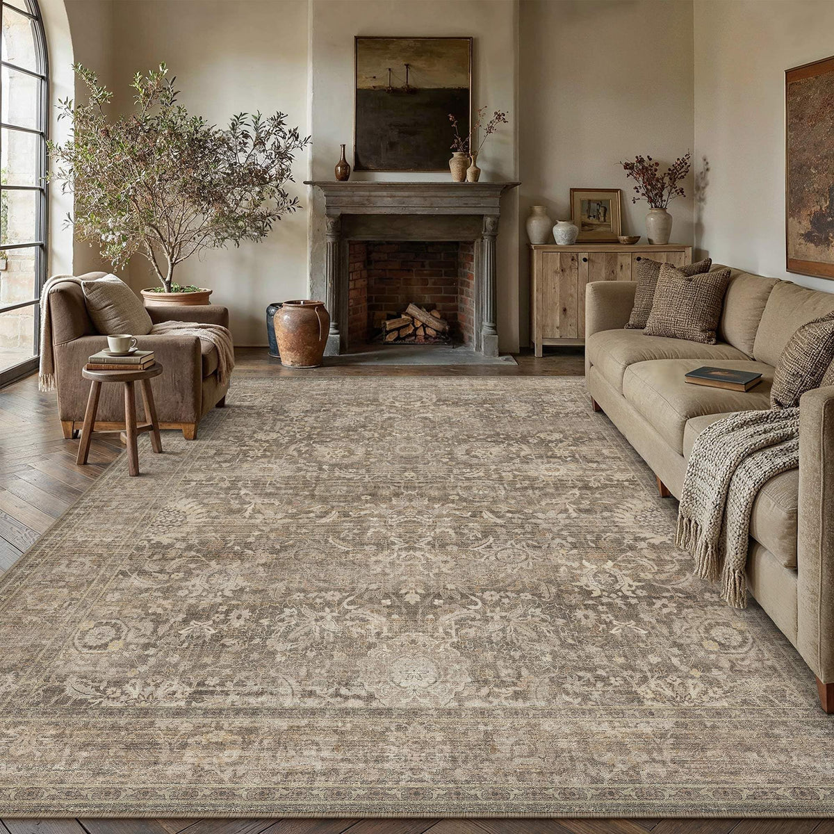 Area Rugs 9x12 Light Brown Vintage Rug for Living Room (Retro | Light Brown / 9' x 12' (Rectangular))