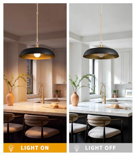 17.8" Black Gold Metal Dome Pendant Lights for Kitchen Island