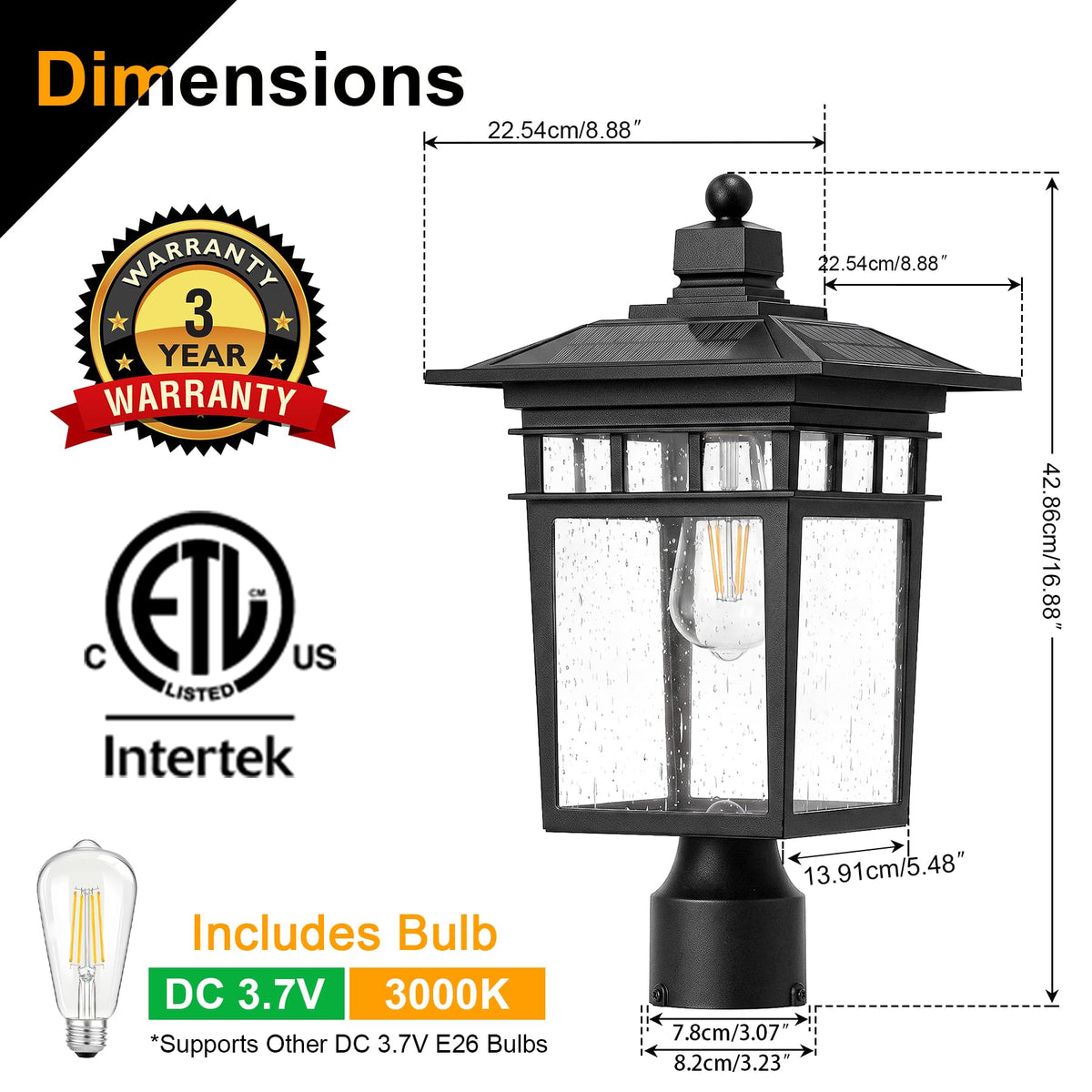 Solar Post Lights Outdoor (Black / 17-Inch-1 Pack-Solar Powered)