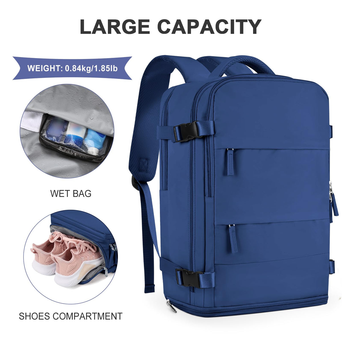Large Travel Backpack For Women Men (Royal Blue / 30 liters)