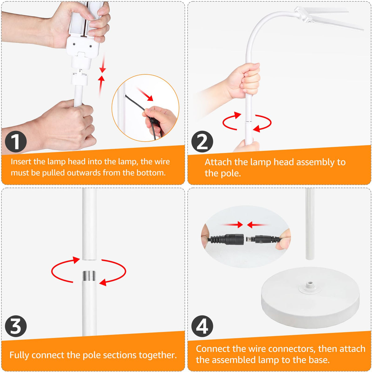 Dual head LED Floor Lamp 20W 1400LM Adjustable Neck Bright Light White (White)