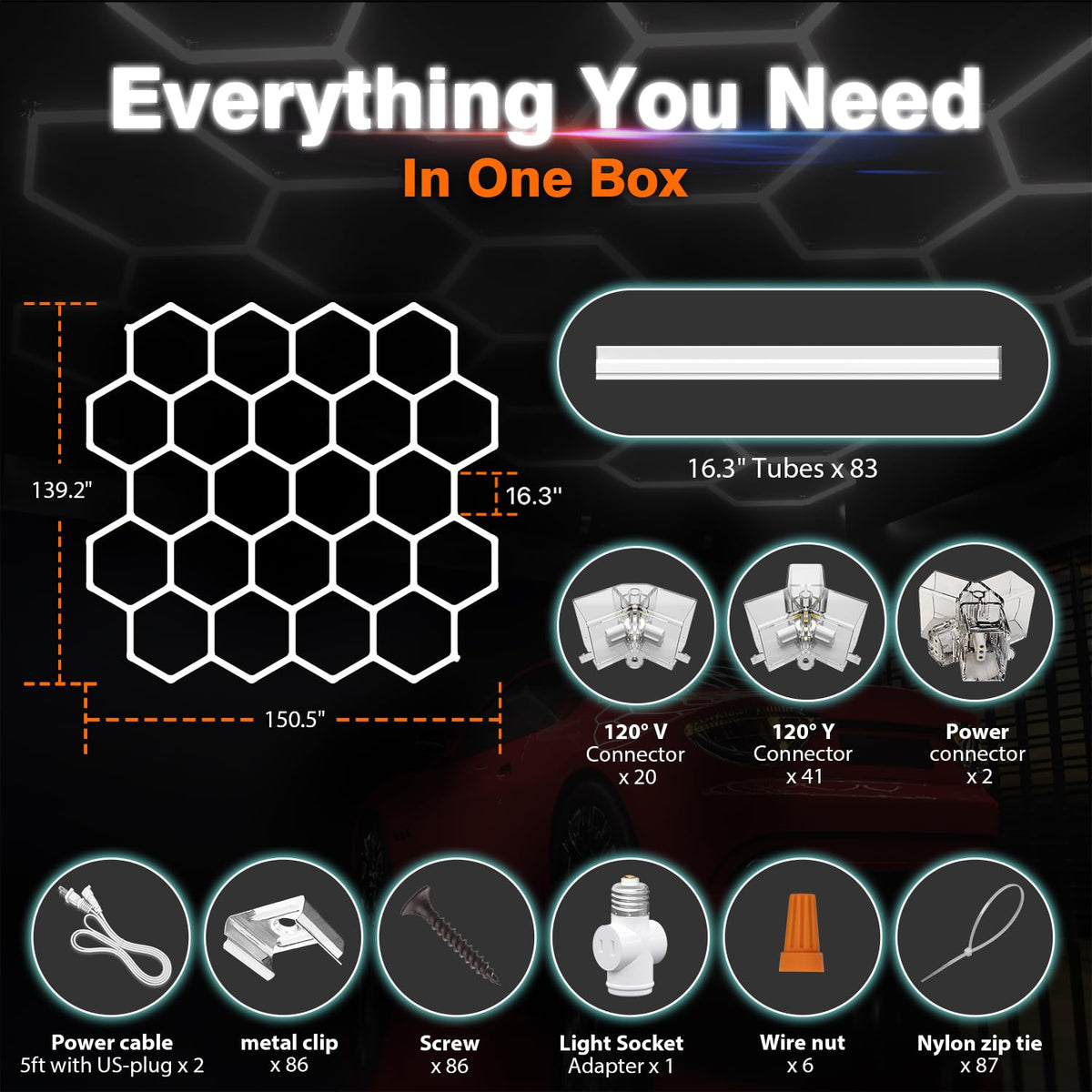 Dimmable Hexagon Garage Lights (22 HEX+NoBorder)
