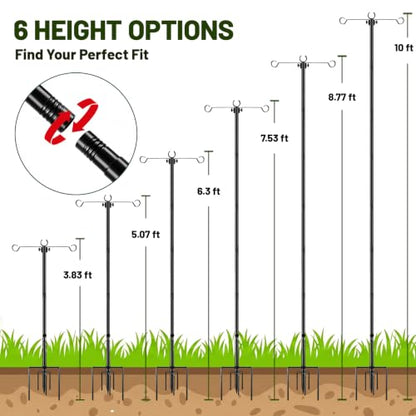 4 Pack Outdoor String Light Poles 10 ft with Detachable Side Crossbars