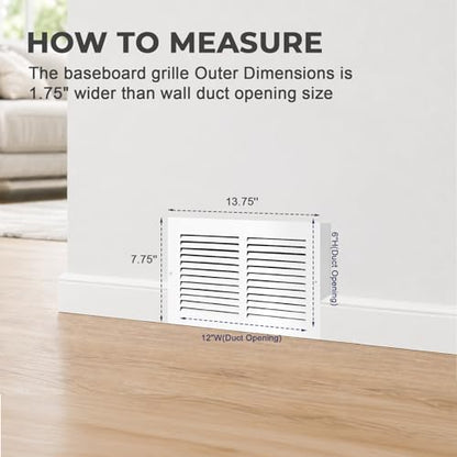 12x6 Baseboard Return Air Grille for 12"Wx6"H Duct Opening (12"WX6"H-Duct Opening)