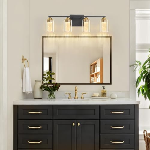 4 Light Black & Gold Bathroom Vanity Light with 3 Color Modes (4-light / Black & Gold)
