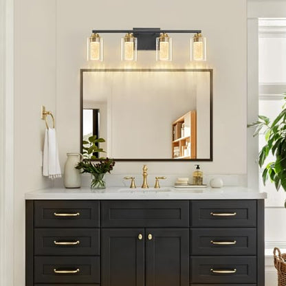 4 Light Black & Gold Bathroom Vanity Light with 3 Color Modes (4-light / Black & Gold)