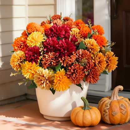 10Pcs Fake Flowers Artificial Mums for Outdoors (Mixed Mums / 10Pcs)