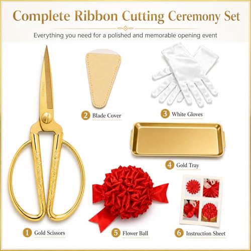 Grand Opening Ribbon Cutting Kit with Gold Stainless Steel Scissors