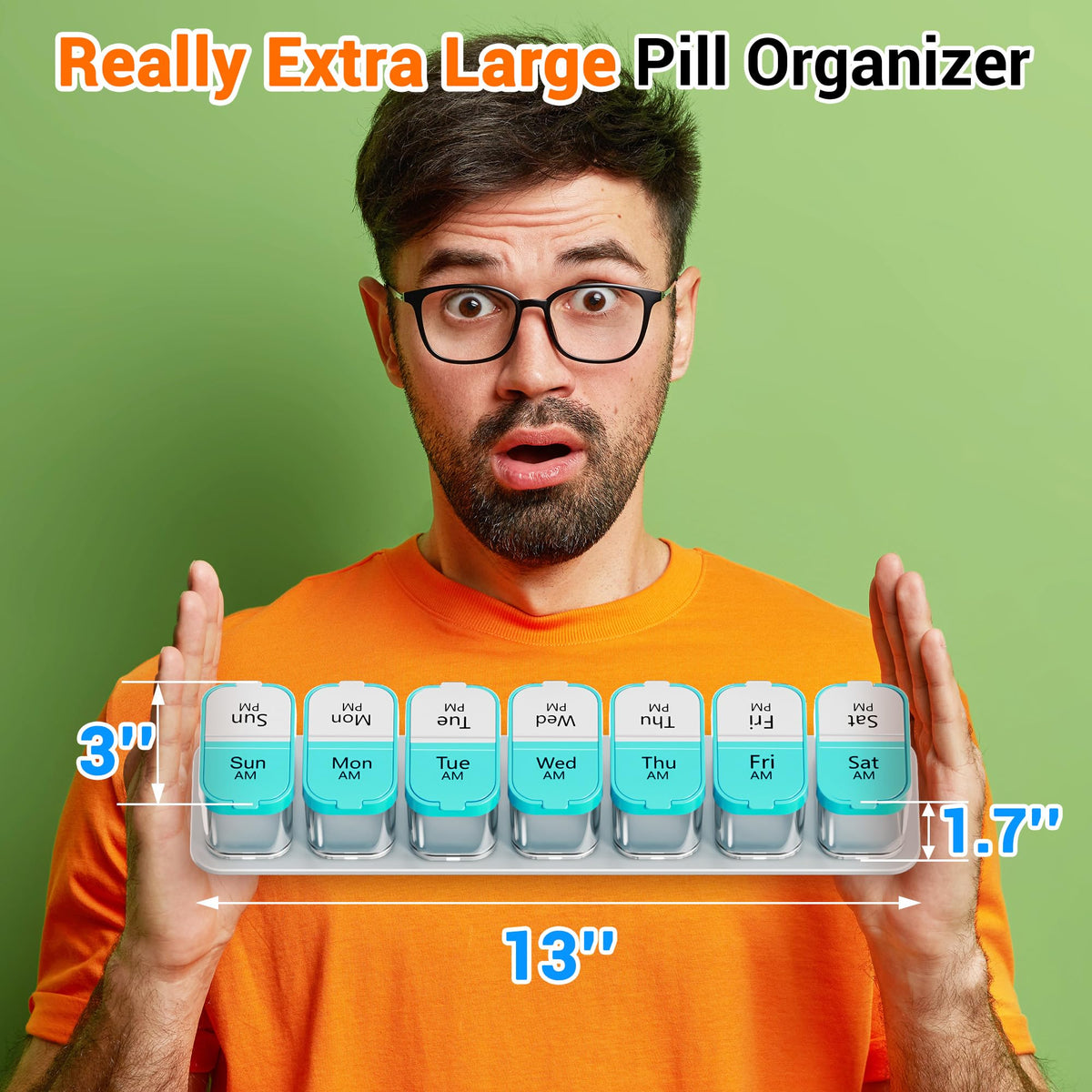 Large Weekly Pill Organizer 2 Times a Day for Vitamin (Cyan)