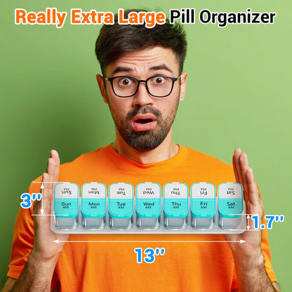Large Weekly Pill Organizer 2 Times a Day for Vitamin (Cyan)