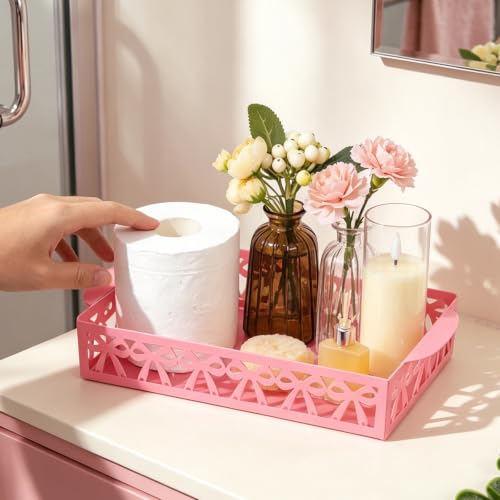 Pink Bow Bathroom Decor Toilet Paper Holder Cute Metal Toilet Tank Top Paper Basket with Handle