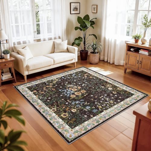 5x5 Living Room Area Rug Washable (Brown / 5x5)